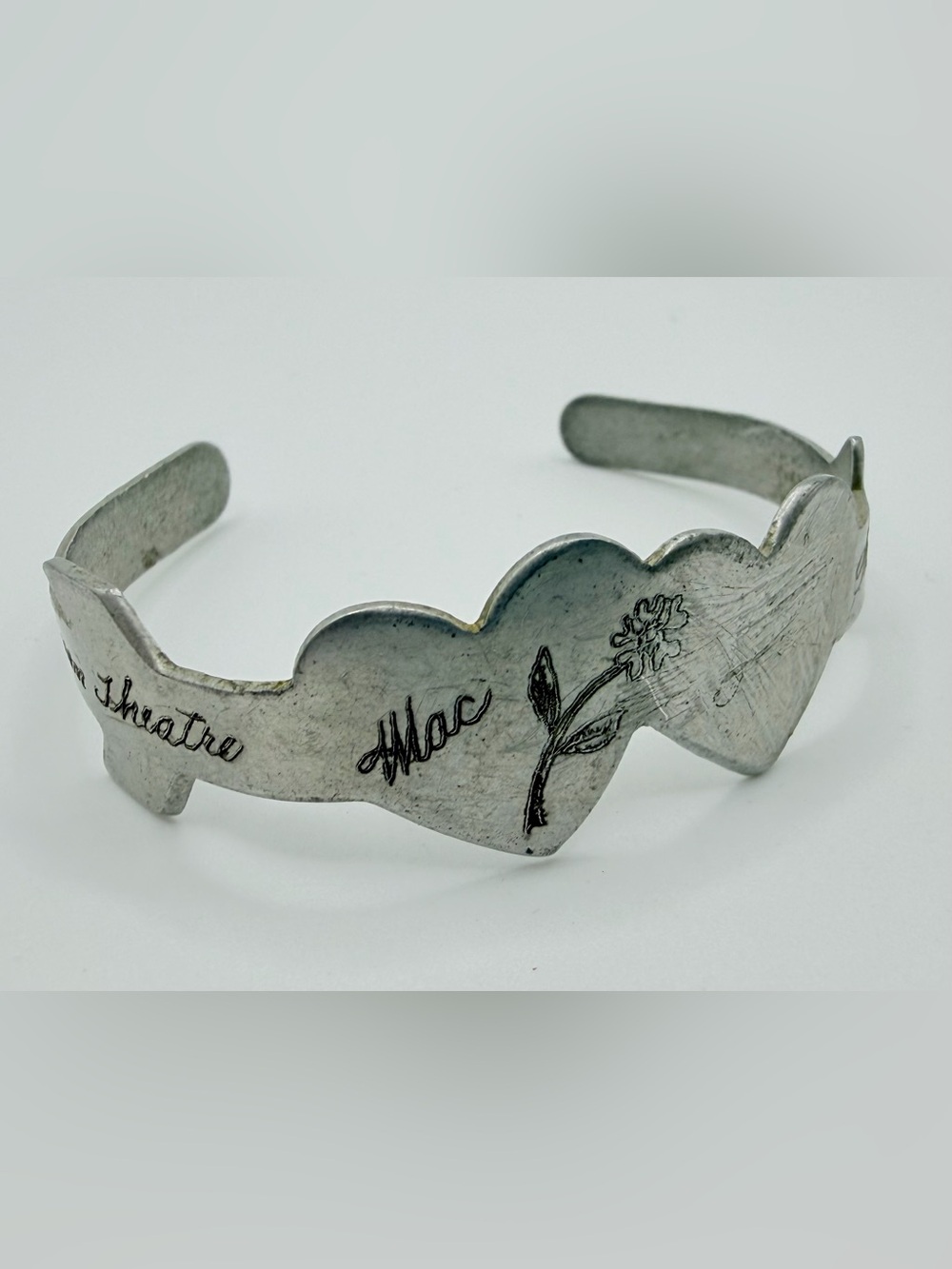 Vintage WWII Handmade Double Heart Aluminum Sweetheart Bracelet
